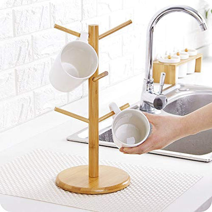 Mug Holder Tree, Coffee Cup Holder, Bamboo Mug Tree for Counter, Coffee Mug Rack Dryer with 6 Hooks