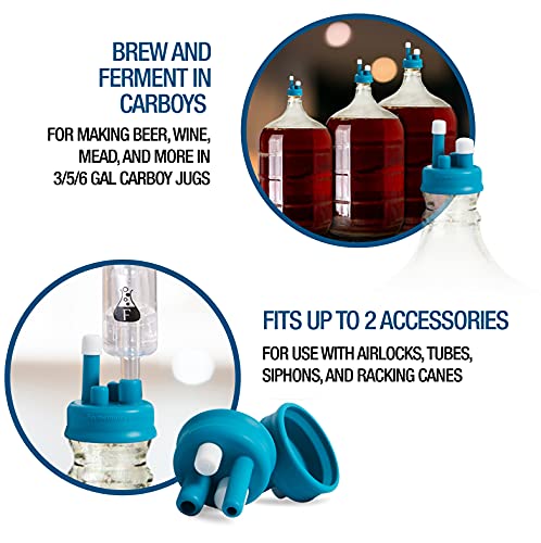 Carboy Caps – 4 Pk Silicone Caps for Fermenting in 3/5/6 Gallon Glass Jugs – Homebrew Wine, Beer, Mead