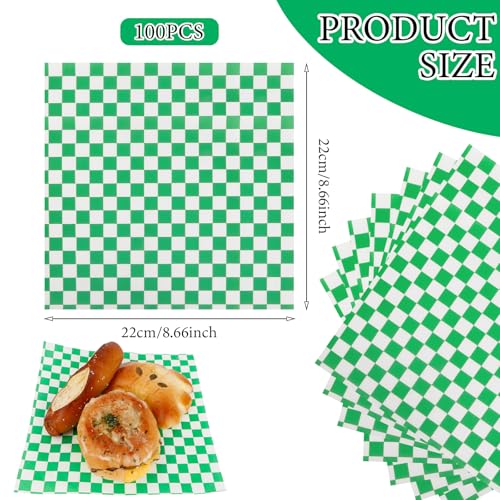 200 Pcs Wax Paper Sheets for Food Deli Wrap Paper Sheets 8.5x8.5"Food Basket Liners Checkered Square Sandwich Wraps for Burgers Bread Restaurant Barbecue Picnic(Green) - color: Green