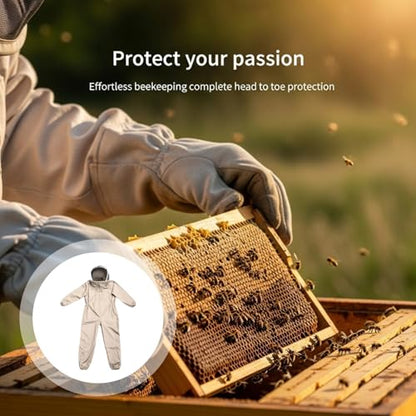 XXL Khaki Beekeeper Suit with Gloves, Thickened Full Body Bee Suits for Men, Protective Beekeeping Suit with Glove
