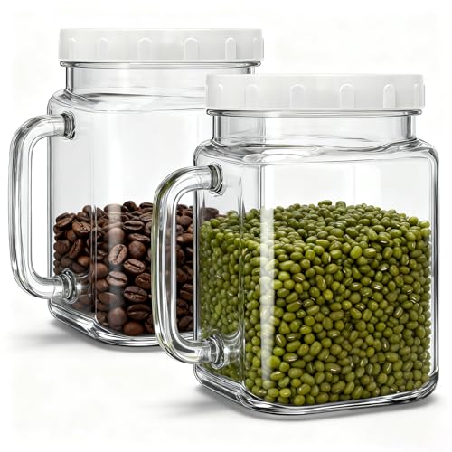 2 Pack Large Mason Jar, 72 oz Wide Mouth Airtight Glass Storage Jar with Handle, Glass Canister for Fridge, Food Storage, Fermentation, Pickles, Coffee, Candy