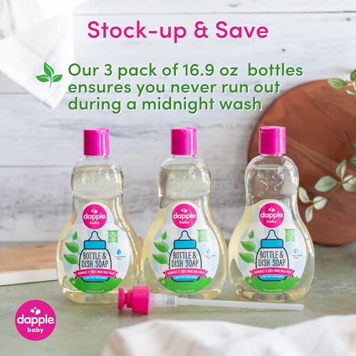 Dapple Baby Fragrance Free Bottle & Dish Soap - (3 Pack) 16.9 fl oz - Cleans Baby Bottles, Sippy Cups, Pacifiers, Breast Pumps, & More - Gently Removes Milk Film & Odors - Includes 1 Pump - size: 16.9 Fl Oz (Pack of 3)