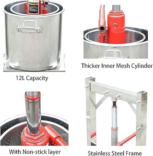 Fruit Wine Press 12L Grape Press for Wine Making Wine Press Machine W/Dual Stainless Steel Barrels Wine Cheese Fruit Vegetable Tincture Press~/