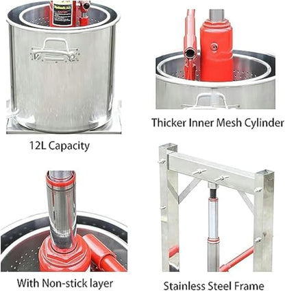 Fruit Wine Press 12L Grape Press for Wine Making Wine Press Machine W/Dual Stainless Steel Barrels Wine Cheese Fruit Vegetable Tincture Press~/