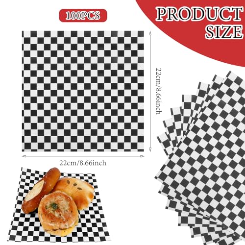 200 Pcs Wax Paper Sheets for Food Deli Wrap Paper Sheets 8.5x8.5"Food Basket Liners Black Checkered Square Sandwich Wraps for Burgers Bread Restaurant Barbecue Picnic - color: Black