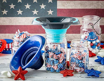 Kitchen Canning Funnel – Collapsible Silicone Food Funnel for Wide Mouth and Regular Mason Jars – Flexible Use for Coffee, Liquid, Jam, Cooking, Baking, Crafts - Blue - color: Blue