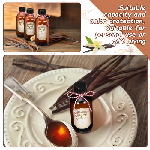 Uiifan 12 Pack Amber Glass Bottle Boston Round Bottles with Caps Refillable Vanilla Extract Jars Gift for Homemade Vanilla Extract Making, Brewing, Kombucha, Oil & Long-term Liquid Storage(2 oz) - size: 2 Ounces