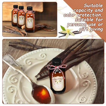 Uiifan 12 Pack Amber Glass Bottle Boston Round Bottles with Caps Refillable Vanilla Extract Jars Gift for Homemade Vanilla Extract Making, Brewing, Kombucha, Oil & Long-term Liquid Storage(2 oz) - size: 2 Ounces