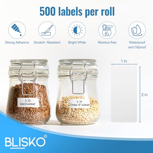 BLISKO 500 Pcs Removable Labels Easy Peel Off, 1x2 Inch Blank Food Label Stickers, Waterproof, Oil Resistant, No Residue, Freezer Tape for Labeling, Freezer Labels for Home, Restaurants & Catering - size: 500 Pcs Blank Labels (1 x 2 Inch)