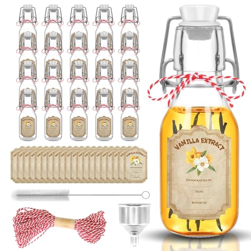 20 pack 4 oz vanilla extract bottles swing top glass bottles with lids homemade vanilla small flip top jars with airtight circle clear - color: 20PC-4OZ-Circle