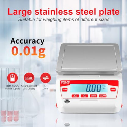 Lab Scale 3200g x 0.01g High Precision Electronic Analytical Balance 0.01g Accuracy Laboratory Balance Digtal Scale Gram Scale Jewelry Scale with 1Kg Calibration Weight - size: 3200g0.01g