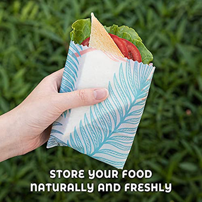 Akeeko Reusable Beeswax Food Wraps - Assorted 9 Packs, Reusable, Plastic-Free Food Storage, 5 Small, 2 Medium, 1 Large Wraps, 1 Extra Large with Tropical Leave Pattern