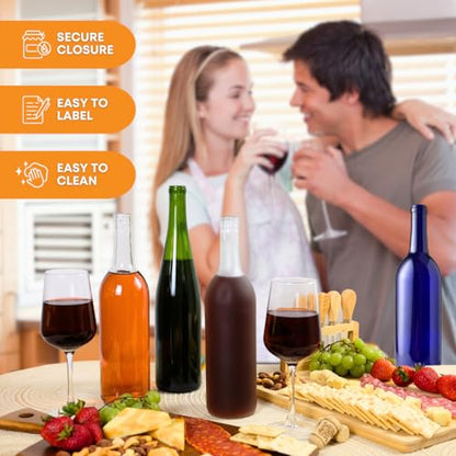 FastRack 750 ml Clear Bordeaux Wine Bottles (Pack of 12) Screw top finish with 12 Black PLASTIC caps | W5 Flint Flat-Bottomed Glass Bottles Ideal for Wine Making and Storage