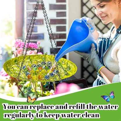 Bee Watering Station for Outside, Hanging Bee Butterfly Feeder for Garden, Metal Butterfly Puddler with Stone Texture Bee Drinking Bowl with Glass Marbles for Outdoors Yard Decor (Hanging-Ellipses) - style: hanging-ellipses