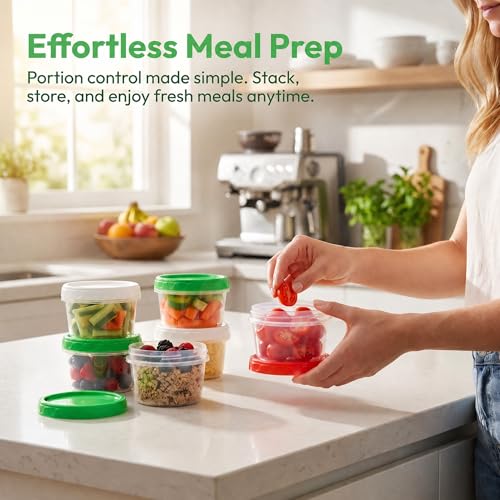EONJOE 8oz Small Plastic Freezer Food Containers with Lids, 1 Cup, 12pcs | Airtight & BPA-free for fresh food. Dishwasher/freezer safe, perfect for daily meal prep, portion control,snacks on-the-go. - size: 8oz