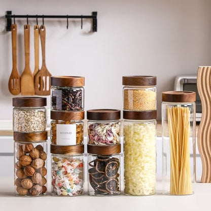 Glass Jars with Wood Lid 27 Oz 6 Pack, High Borosilicate Glass Containers Mason Screw Jars for Kitchen Storage