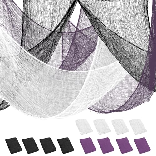 Legigo 12 Pack Halloween Creepy Cloths Cheesecloths, Spooky Black Mesh Fabric Cheese Cloths for Crafts, Scary Gauze Fabric for Party Supplies Home Wall Doorway Outdoor Yard Decor(Black,White,Purple) - color: Black, White, Purple, size: 12 Pack
