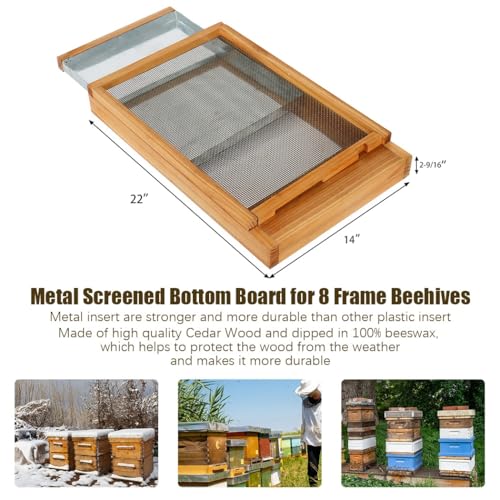 Honey Lake Langstroth Bee Hive Screened Bottom Board Dipped in 100% Beeswax with Entrance Reducer, Screen Bottom Board for Beehive 8 Frame with Solid Wood, Beehive Separated Board Beekeeping Supplies - size: 8-Frame