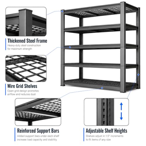 Garage Shelving Unit 72 W x 30 D x 72 H, 4 Tier Metal Storage Shelves, Upgraded Steel Structure, 2500 LBS Rack for Basement, Warehouse, Pantry - size: 72W x 30"D x 72H