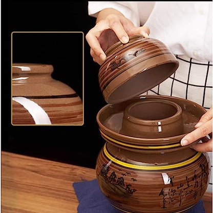 Ceramic Fermentation Crock Jar Kit,Sauerkraut Crock, Traditional Chinese Porcelain Pickle Jar with Water Seal Airlock Lid,Pickle Jar for Fermenting or Pickling Pickl 4Kg - size: 4Kg