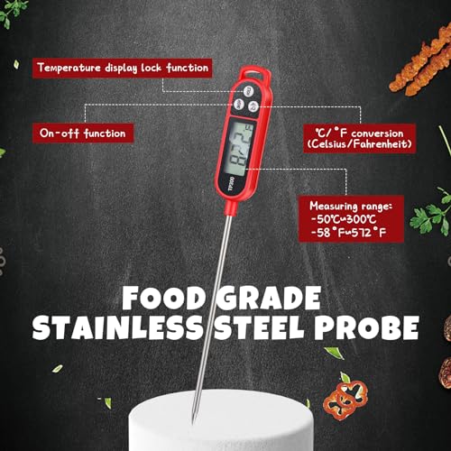 Copkim 12 Pcs Meat Food Thermometer Food with Probe Water Liquid Instant Read Digital Thermometer Kitchen Cooking Supplies for Cooking BBQ Milk Yogurt (Red) - color: Red