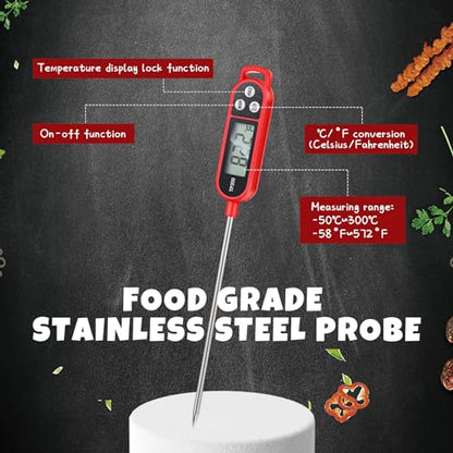 Copkim 12 Pcs Meat Food Thermometer Food with Probe Water Liquid Instant Read Digital Thermometer Kitchen Cooking Supplies for Cooking BBQ Milk Yogurt (Red) - color: Red