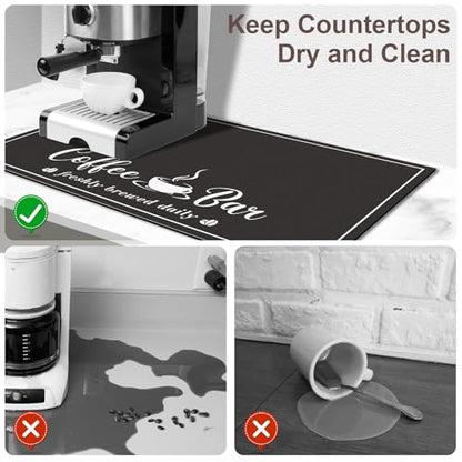 CooRug Absorbent Coffee Mat, Fashion Dish Drying Mat for Kitchen Counter Coffee Bar Accessories Espresso Machine Dish Rack 12" x 20" Black - size: 12" x 20"