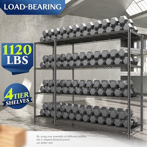 Romorgniz Storage Shelves, 1120 Load Heavy-Duty & L-Shaped, for Kitchen | 4 Tier shelf 52.4" W,Waterproof & rust-resistant,flexible L/H shaped,Tool-free Assembly, Adjustable shelves,Pantry shelf - size: 13.78"D x 52.36"W x 59"H
