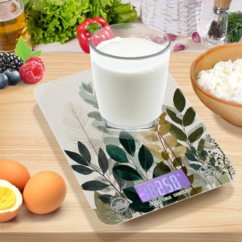 Food Scale Kitchen Scale for Baking Cooking Digital Food Weighing Measuring Scale Small Waterproof Electric Food Scale Beige Boho Style Leaves - color: Beige Boho Style Leaves