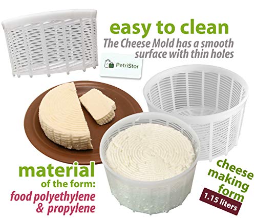 PetriStor 3pcs Soft Cheese Mold for Cheese Making 1.25QT - Medium Cheese Mold - Homemade Cheese Making Supplies - Cream Cheese Form Mold - Molde Para Queso Fresco Casero - Cheese Making Basket