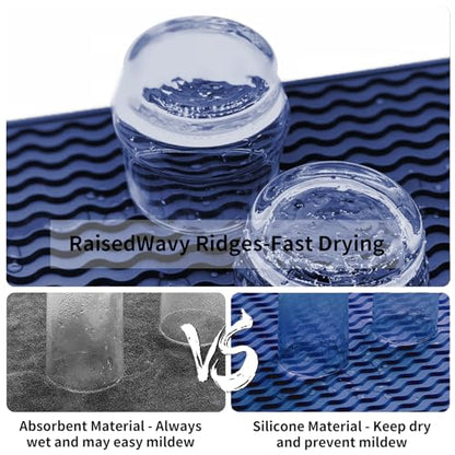 ZLR Silicone Dish Drying Mat for Kitchen Counter (12" x 16" / 307 x 405mm) - Large Fast-Dry Drainer Mat with Raised Wavy Ridges & 5mm Lip - Non-Slip, Heat Resistant 450°F, BPA-Free (Midnight Blue) - color: Midnight Blue, size: 16" x 12"
