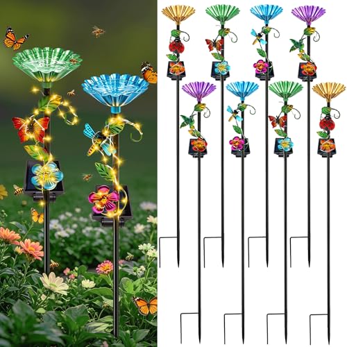 VOOKRY Solar Outdoor Garden Decor Lights & bee/Bird/Butterfly Water Station | Both functions of garden decor and water supply.Waterproof decor for Patio Lawn Yard,Gift for Women Mom(8Pack 4 models mixed) - size: 8 Pack Mixed loading