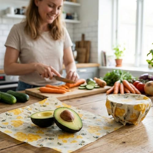 Reusable Beeswax Wraps Roll 13 x 39 Inch, Organic Eco-Friendly Sustainable Beeswax Food Wraps, Food Storage Wraps Beeswax Paper Cloth for Sandwich, Cheese, Fruit, Bread, Snacks - color: Bees