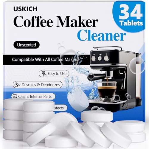 Coffee Machine Cleaner Descaler Tablets 34 Pack, Coffee Maker Cleaner for Keurig, Ninja, Breville, Delonghi, Nespresso, Miele,Espresso Machine Cleaning Tabs,Descaling Solution for Coffee Pot Maker - size: 1 Count (Pack of 34)