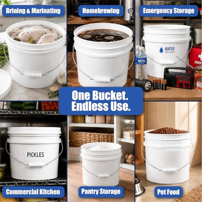ePackageSupply 3.5 Gallon Bucket, Food Grade w/Lid BPA-Free, 1 Pack/White | Airtight Gasketed Tear Strip Lid, Heavy-Duty 90 Mil HDPE Plastic Pail, Bulk Storage, Food Safe Durable Container, Made in USA - size: 1 Pack