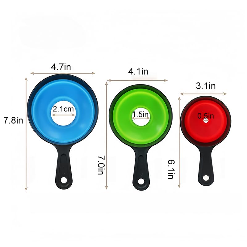 Canning Funnel Set of 3, Large Medium and Small Mouth Size Collapsible Funnel for Transfer Jam Juice Spices and Oil, Filling Mason Jar Supplies Tools Kit, Kitchen Gadget Accessories, Blue, Green, Red