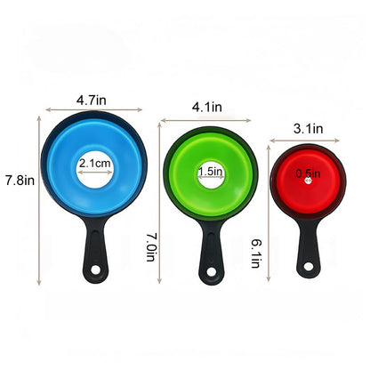 Canning Funnel Set of 3, Large Medium and Small Mouth Size Collapsible Funnel for Transfer Jam Juice Spices and Oil, Filling Mason Jar Supplies Tools Kit, Kitchen Gadget Accessories, Blue, Green, Red