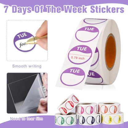3500 PCS 7 Days of The Week Stickers 0.79 Inch Sticker Roll Dispenser Holder Acrylic Day Dot Dispenser Food Date Labels Stickers Monday to Sunday for Kitchen Restaurant Expiration Date - size: 0.79 Inch Label, style: Round Label