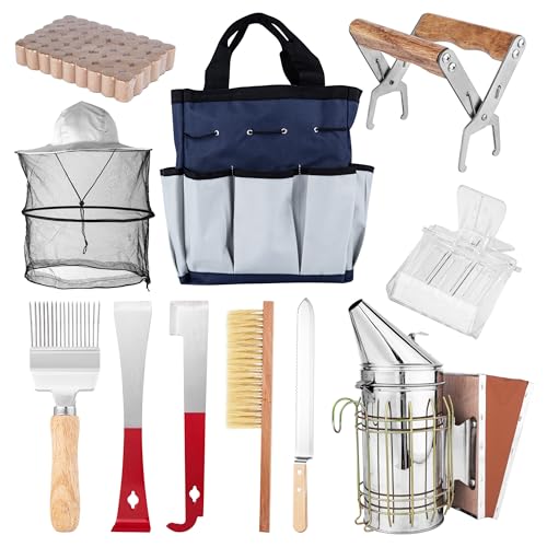 Bee Keeping Starter Kit | 11-Piece Beekeeping Supplies Set | Hive Tool & Stainless Steel Bee Smoker | Includes Water Resistant Tool Bag – Beekeeping Essentials for Beginners & Experts