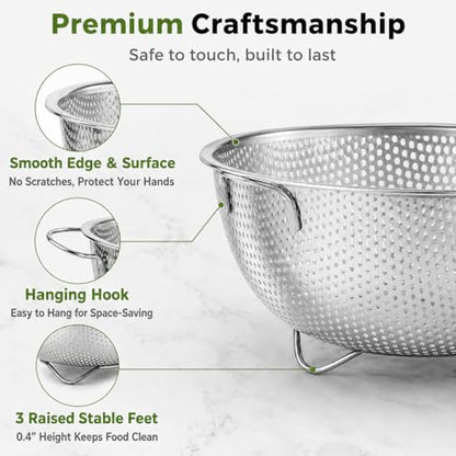 TeamFar Colander Set of 3, Stainless Steel Perforated Metal Colander Strainer with Handles for Spaghetti, Pasta, Berry, Rust Free & Dishwasher Safe - 1/3/5-quart - size: 1 + 3 + 5qt