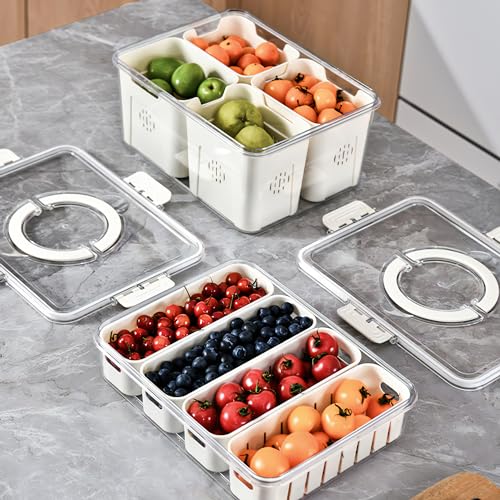 Divided Snackle Box with Lids Stackable Food Serving Tray for Fruit&Veggie Plastic Fridge Storage Container for Pantry Freezer Clear Snack Box for Meal Prep Candy Nuts Spice - size: 1Pack with 4 dividers