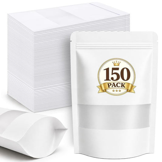 JETMORE 150 Pack Cookie Bags, Smell Proof Bag, Resealable Bags with Window, Spice Bags, Sealable Treat Bags for Packaging Tea, Herbs, Baked Goods, Samples and Jerky Storage (White, 6.7x9.8in) - color: White, size: 150 Pack 6.7x9.8in (17x25cm)