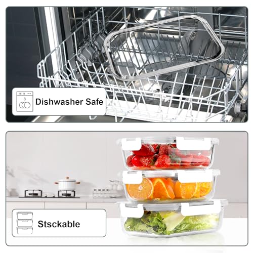 VERONES 10 Pack 22 OZ Glass Meal Prep Containers, Airtight Glass Lunch Containers Set, Food Storage Containers with Lids,BPA Free, for Microwave, Oven, Freezer & Dishwasher Friendly,White - color: White
