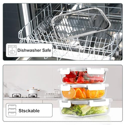 VERONES 10 Pack 22 OZ Glass Meal Prep Containers, Airtight Glass Lunch Containers Set, Food Storage Containers with Lids,BPA Free, for Microwave, Oven, Freezer & Dishwasher Friendly,White - color: White