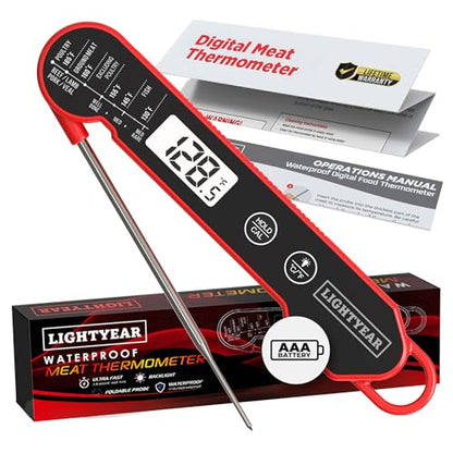 Lightyear Meat Thermometer | Instant Read Cooking Thermometer for Grilling, Roasting & BBQ, Built-in Magnet, IP65 Waterproof, Food-Grade Stainless Steel Temperature Probe - color: Crimson Shadow