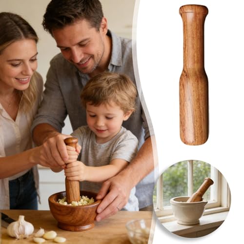 Solid Wood Sauerkraut Pounder, Manual Non-Slips Wooden Masher, Vegetable Fermentation Tampers, Ergonomic Handle Wooden Pickle Packing Tool, Crusher Tool for Cabbage Kimchi Vegetables (Khaki)