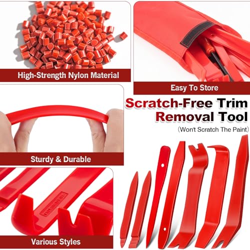 Keze 8 Pcs Auto Trim Removal Tool Kit with Non-Scratch Plastic Pry Tool & Fastener Clip Removal Tool Set for Car Panel Dashboard Door Clips and Upholstery Trim-Red - color: Red-8 Trim Removal Tool Set