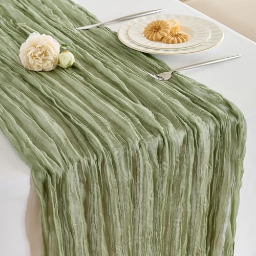 Fanami 1 Pack Cheesecloth Table Runner -10FT Sage Green Boho Gauze Cheese Cloth Table Runner 120 Inches Long Rustic Sheer Fabric Centerpieces for Wedding Birthday Party Bridal Baby Shower Decorations - color: Sage Green, size: 10FT*1PC