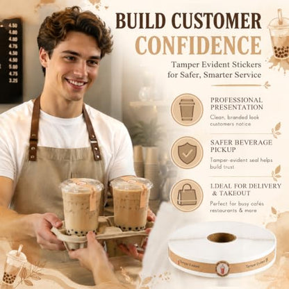 Zonon 600 Pcs Safe Secure Tamper Evident Seals for Drink Lids, Food Delivery Stickers Sealed for Freshness Labels Drink Food Coffee Milk Tea Ice Cream Seal Stickers 600 Pieces Per Roll (Kraft) - color: Kraft