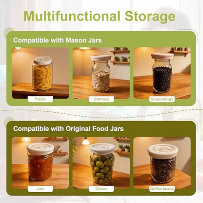 Mason Jar Vacuum Sealer Kit – Manual Sealer with 6 Reusable Silicone Lids for Wide & Regular Mouth Jars | Perfect for Juices, Smoothies & Keeping Food Fresh